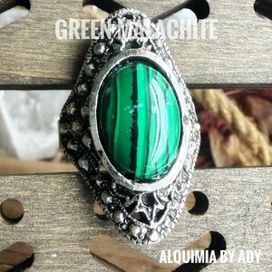 Boho-Vintage Silver Ring with Green Stone